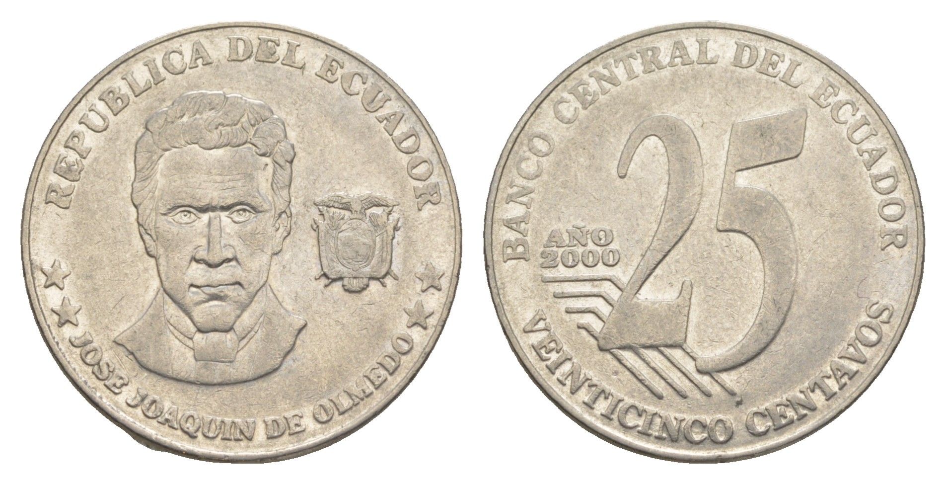 Эквадор 25 сентаво 2000 KM 107 нержавеющая сталь 4637-144