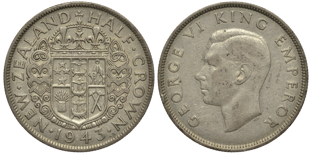 Новая Зеландия 1/2 кроны 1943 Георг VI (1936-1952) KM 11 серебро 272-1033