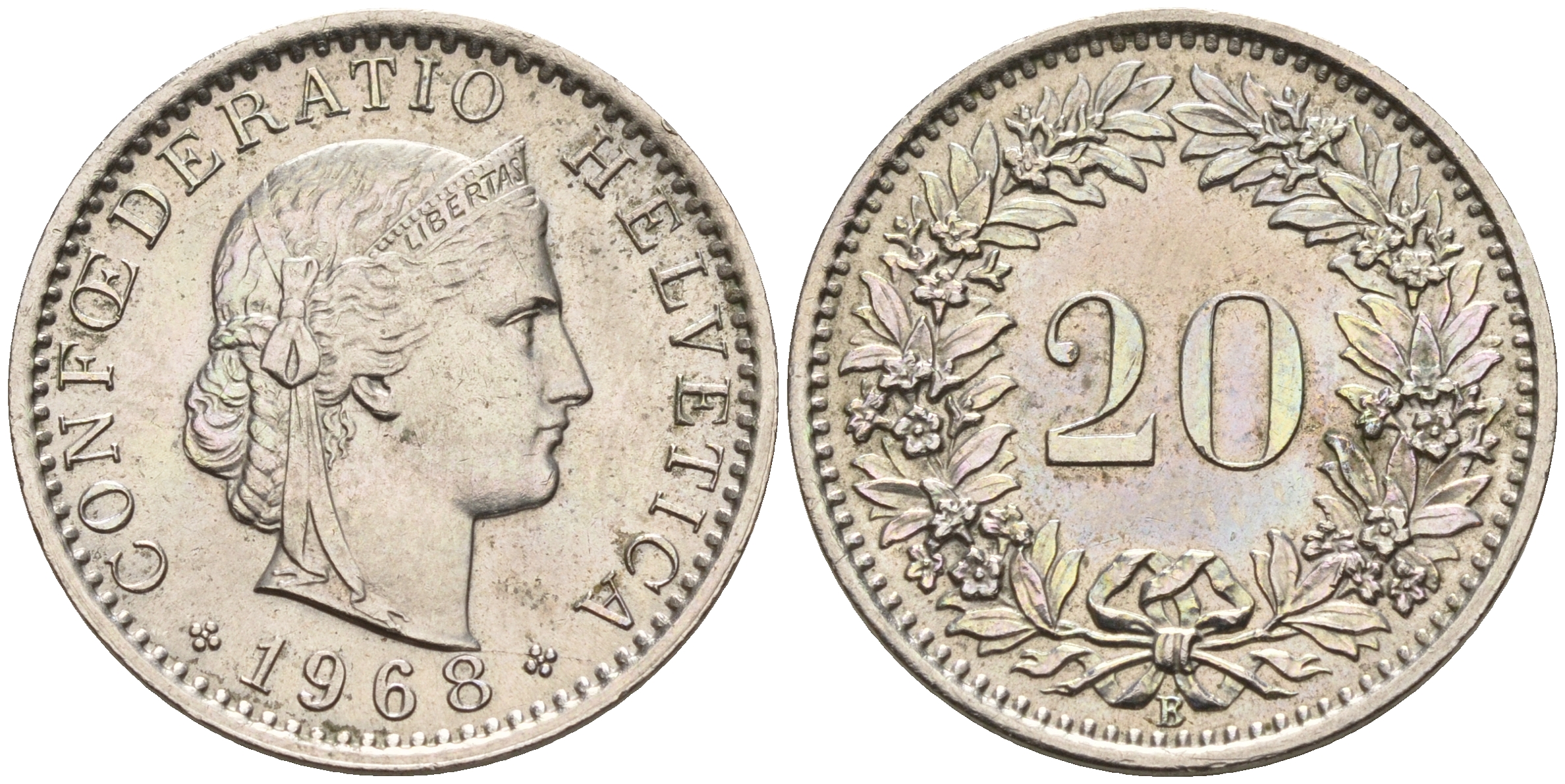 Швейцария 20 раппенов 1968 B KM 29a медно-никель    4161-654