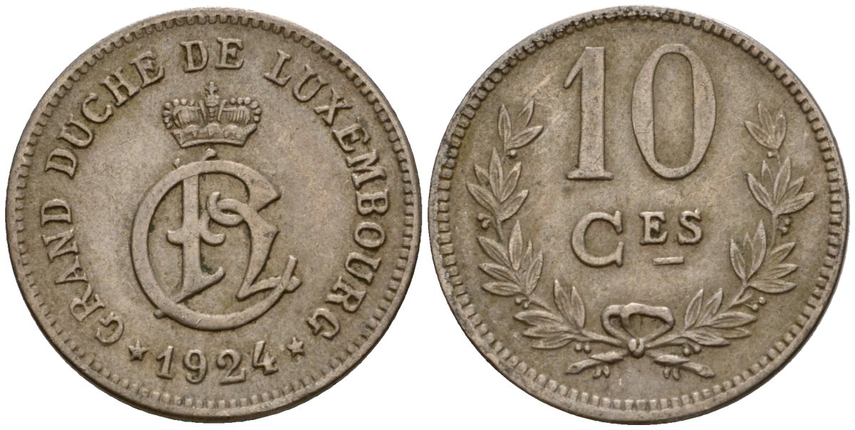 Люксембург 10 сантимов 1924 Шарлотта (1918-1964) KM 34 медно-никель 4584-946