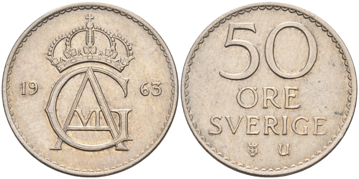 Швеция 50 эре 1963 Густав VI Адольф (1950-1973) KM 837 медно-никель 4582-747