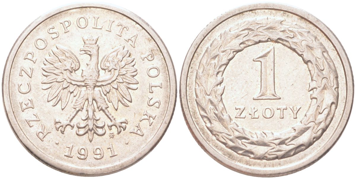 Польша 1 злотый 1991 Y 282 медно-никель UNC 4122-646