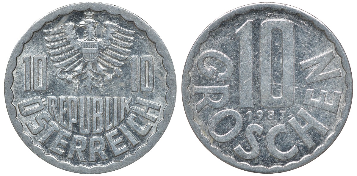 АВСТРИЯ 10 ГРОШЕЙ 1987 KM 2878 алюминий 72-1355