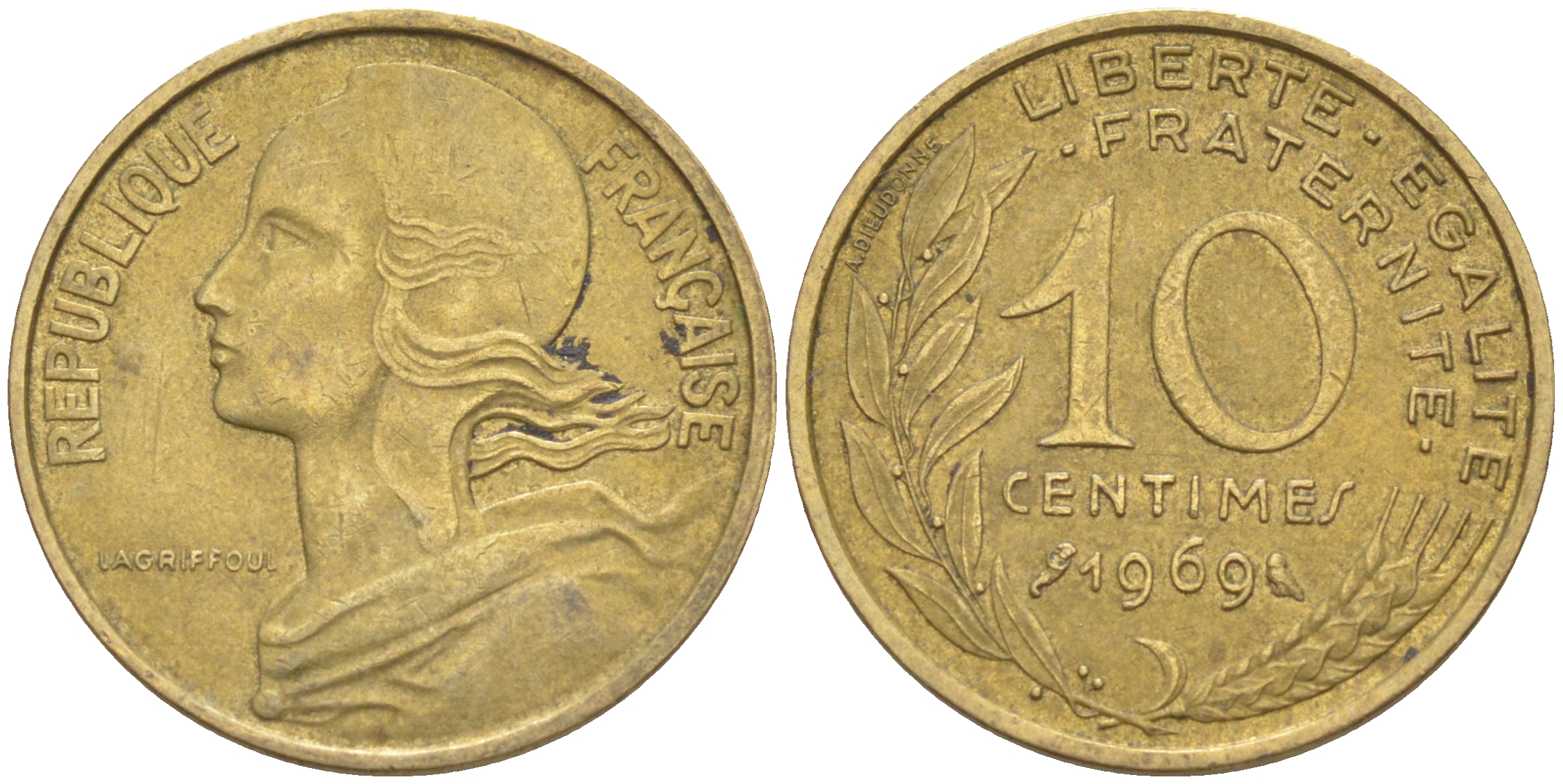 Франция 10 сантимов 1969 тип Marianne KM 929, LE FRANC 144.9 медь алюминий никель 4511-857
