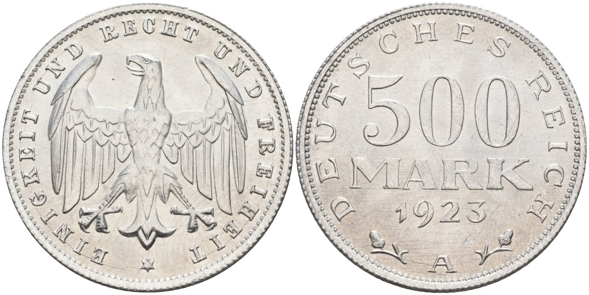 Германия 500 марок 1923 А KM 36, J.305 алюминий UNC 4587-416