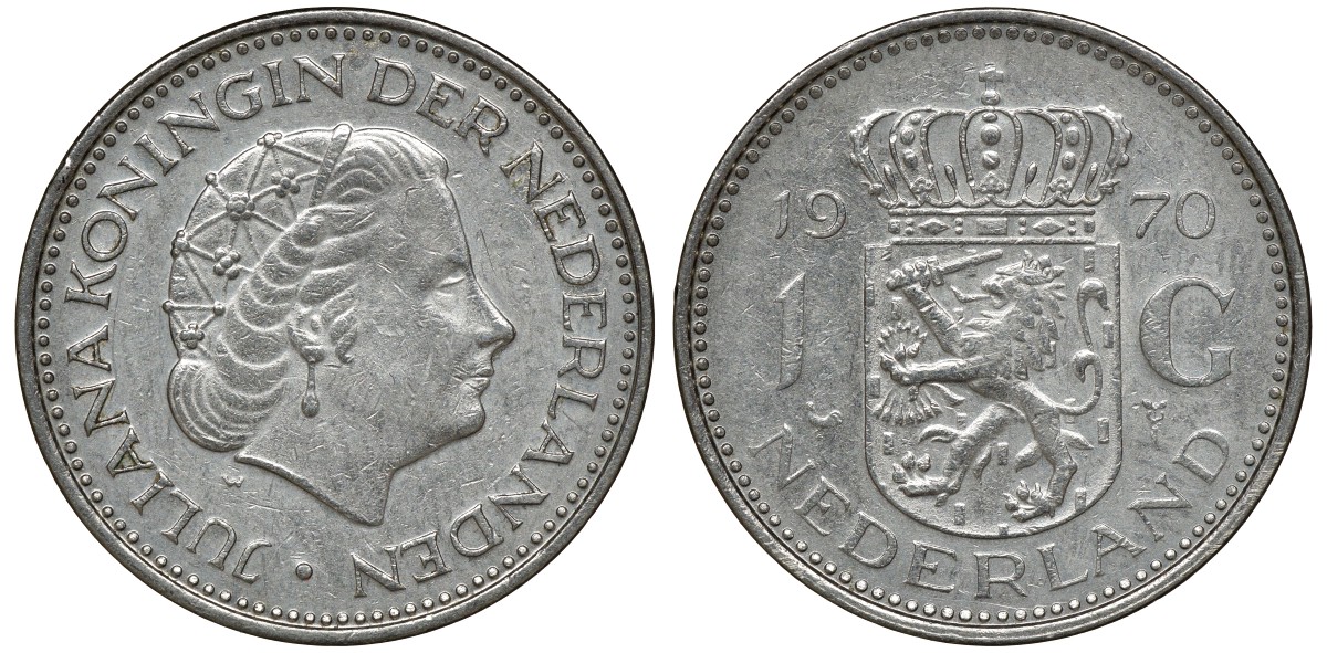 Нидерланды 1 гульден 1970 Юлиана (1948-1980) KM 184а никель 72-1737