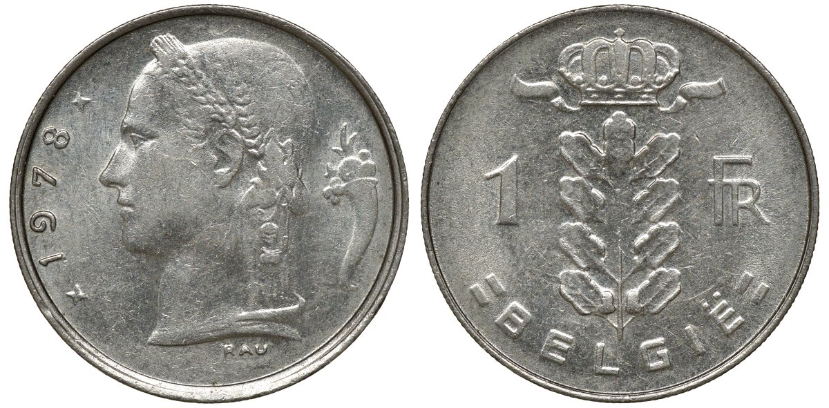 БЕЛЬГИЯ 1 ФРАНК 1978 BELGIE KM 143.1 медно-никель 72-941