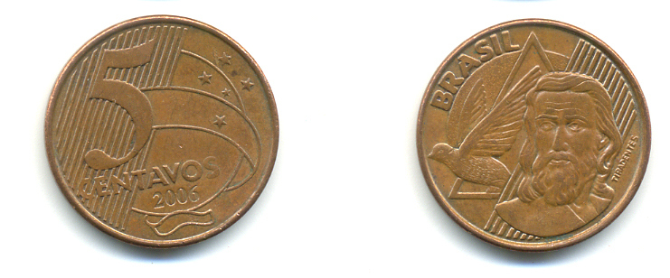 БРАЗИЛИЯ 5 СЕНТАВО 2006 KM 648 сталь плакированная медью 3999-1312