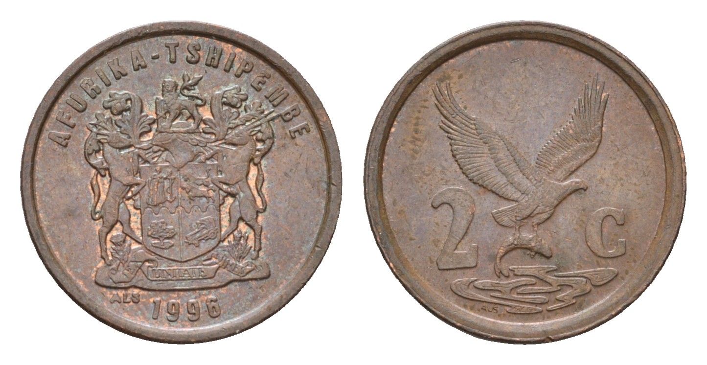 ЮАР 2 цента 1998 KM 159 сталь плакированный медью 188-1224