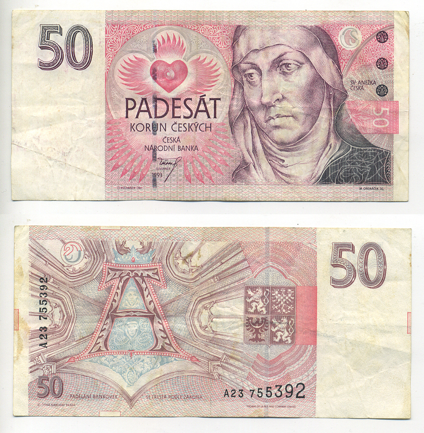 ЧЕХИЯ 50 КРОН 1993 СВЯТАЯ АГНЕССА БОГЕМСКАЯ Pick 4а бумага 6293-37-2