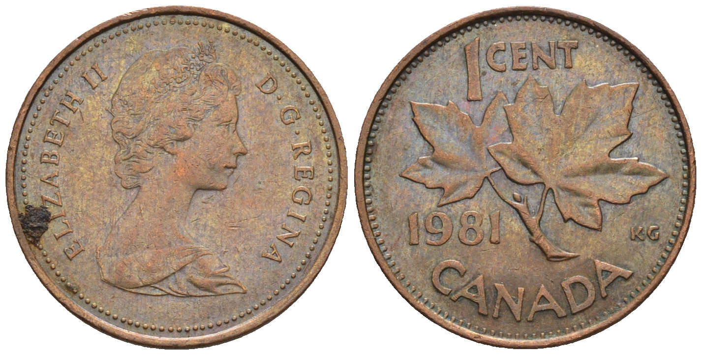 Канада 1 цент 1981 Елизавета II (1952-2022), кленовый лист KM 127 бронза 4609-164