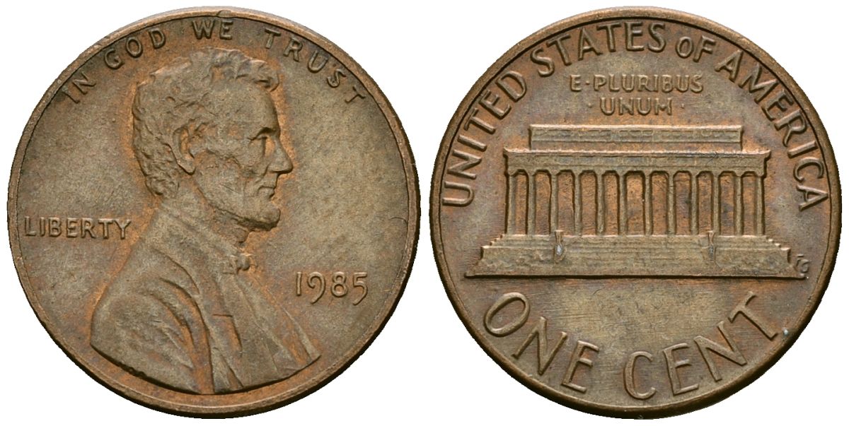 США 1 цент 1985 Линкольн KM 201b цинк плакированный медью 4136-263