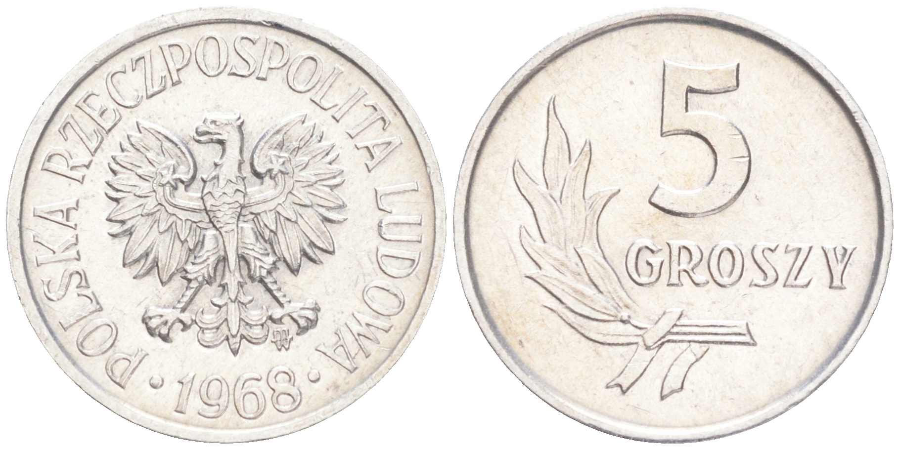 ПОЛЬША 5 ГРОШЕЙ 1966 MW KM А46 алюминий 4516-1218