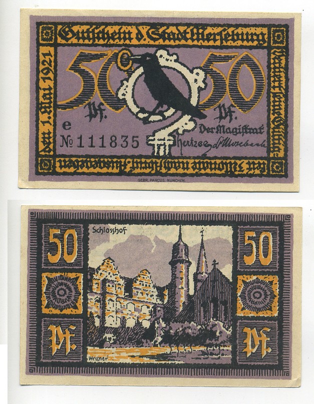 МЕРЗЕБУРГ 50 ПФЕННИГОВ 1921 НОТГЕЛЬД, 1 МАЯ 1921, ЗЕМЛЯ САКСОНИЯ-АНХАЛЬТ, БУКВА Е Grabowski 884.2b бумага 7217-52-2