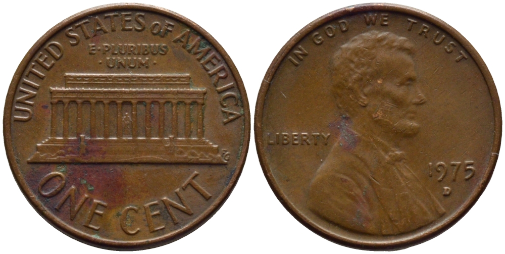 США 1 ЦЕНТ 1975 D, ЛИНКОЛЬН KM 201 медь цинк 66-1016