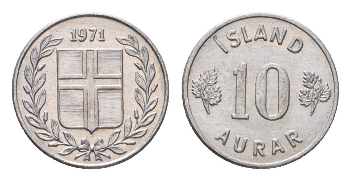 Исландия 10 эйре 1971 KM 10a алюминий UNC 4696-317