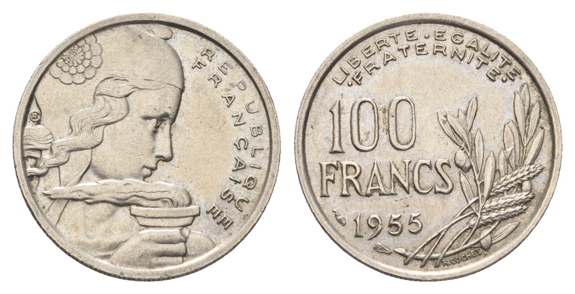 Франция 100 франков 1955  KM 919.1 медно-никель    4660-327