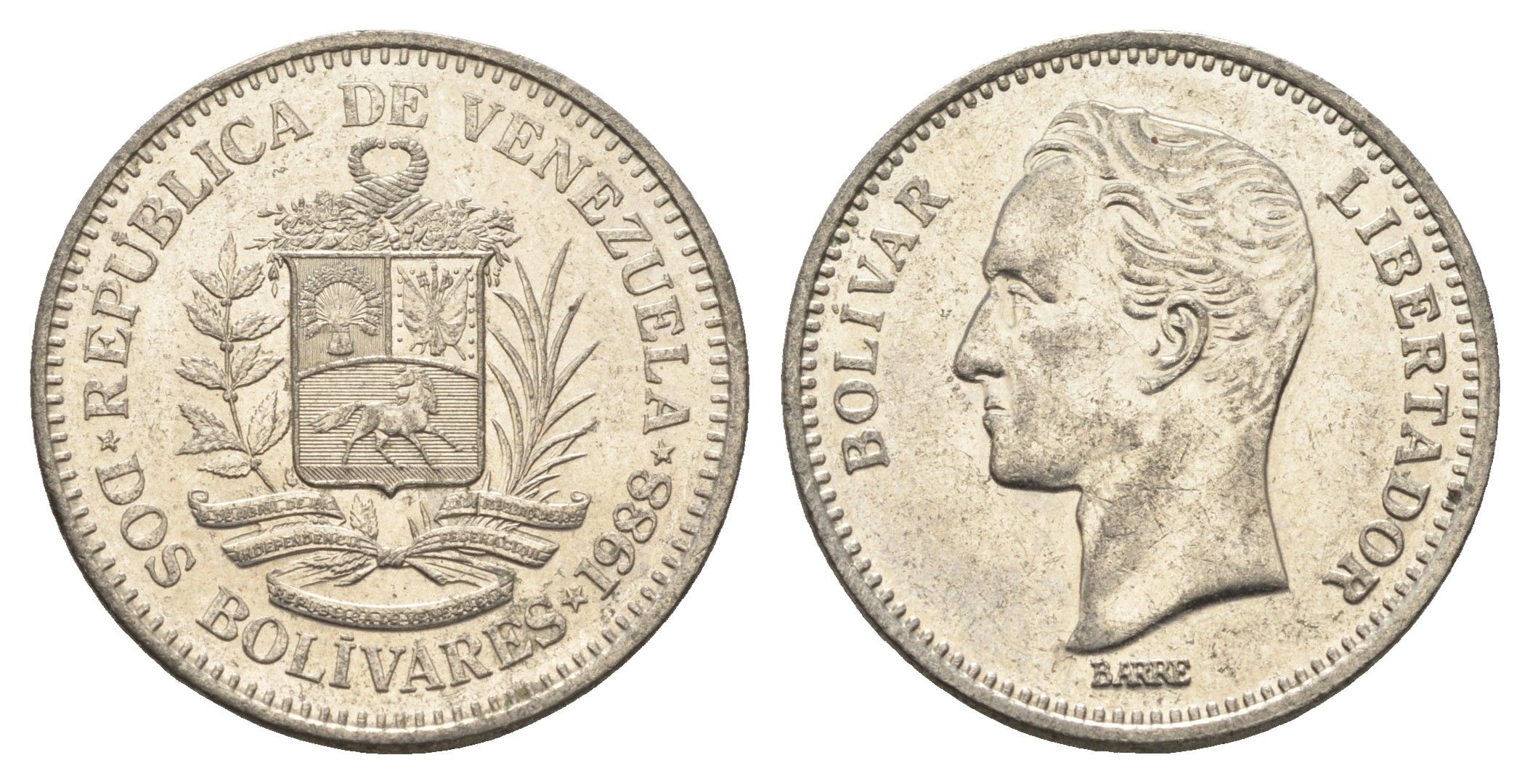 Венесуэла 2 боливара 1988 Симон Боливар Y 43 никель 4662-935
