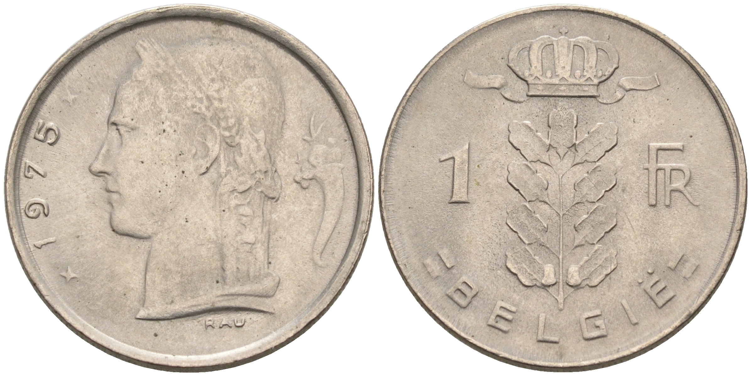 Бельгия 1 франк 1975 Belgie, Бодуэн I (1951-1993) KM 143.1 медно-никель 92-352
