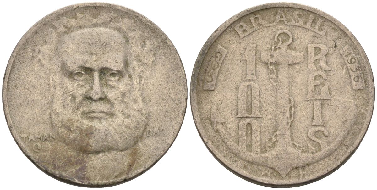 Бразилия 100 рейс 1936 Маркиз Тамандаре KM 536 медно-никель 4115-536