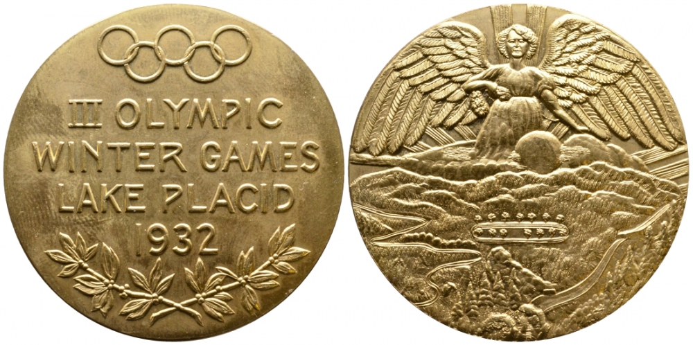 КАНАДА МЕДАЛЬ ND III ЗИМНИЕ ОЛИМПИЙСКИЕ ИГРЫ В ЛЕЙК-ПЛЕСИДЕ 1932 ГОДА, АНГЕЛ, ДИАМЕТР 50 мм. 1079-4-41