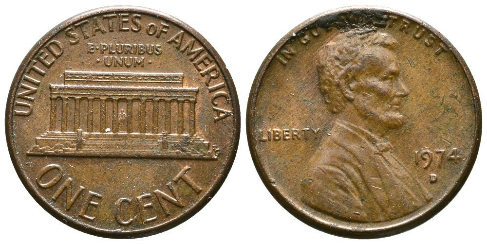 США 1 ЦЕНТ 1974 D, ЛИНКОЛЬН KM 201 медь цинк 54-1111