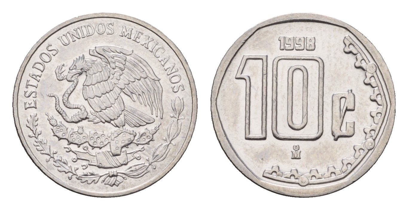 Мексика 10 сентаво 1998 KM 547 нержавеющая сталь UNC 4684-1252