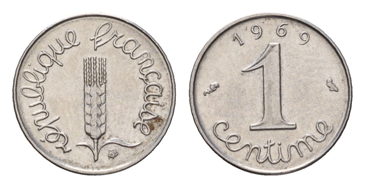 Франция 1 сантим 1969 пятая республика KM 928, Le Franc 106.18 нержавеющая сталь 4617-418