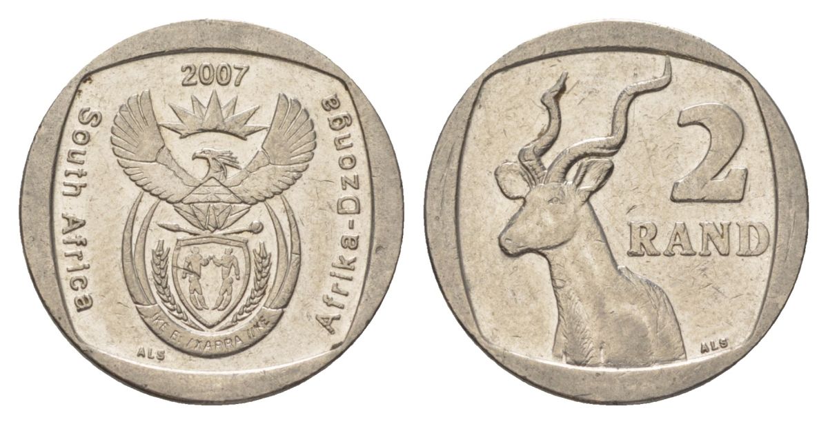 ЮАР 2 ранда 2007 KM 296 медь плакированная никелем aUNC 4628-152