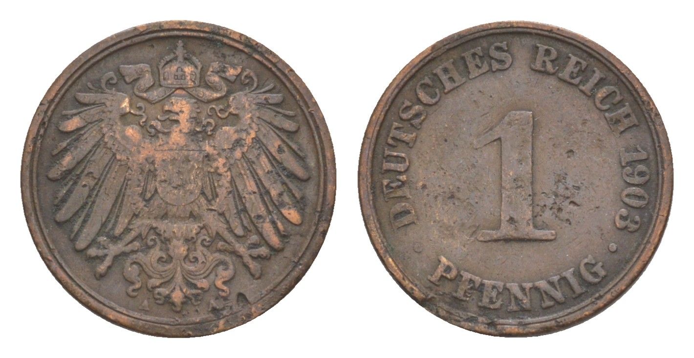 Германия 1 пфенниг 1903 A, Вильгельм II (1888-1918) KM 10, J. 10 медь 4639-1123