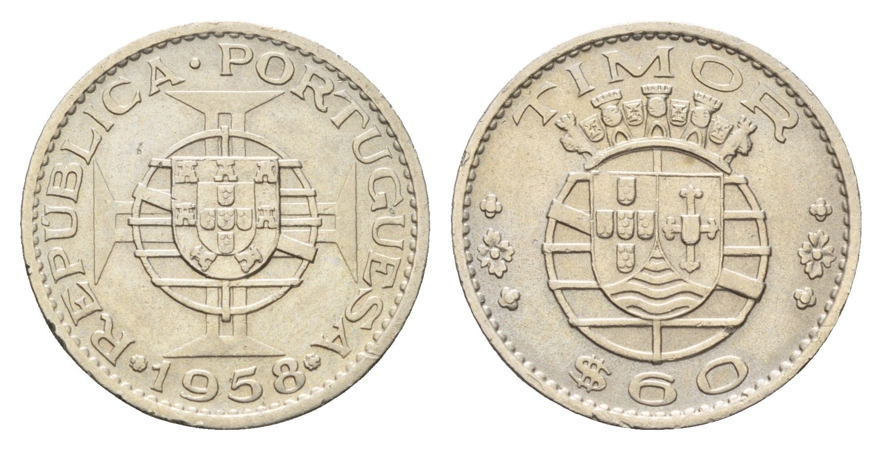 Португальский Тимор 60 сентаво 1958 год-тип KM 12 медь цинк никель 4669-747