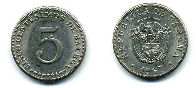 Панама 5 сентесимо 1967 KM 23.2 медно-никель 29-1256