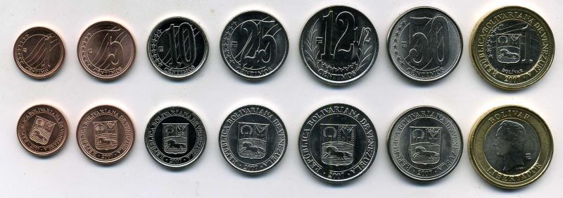 Венесуэла лот из 7 монет 2007 (1, 5, 10, 12 1/2, 25, 50 сентимо и 1 боливар) UNC M75-19