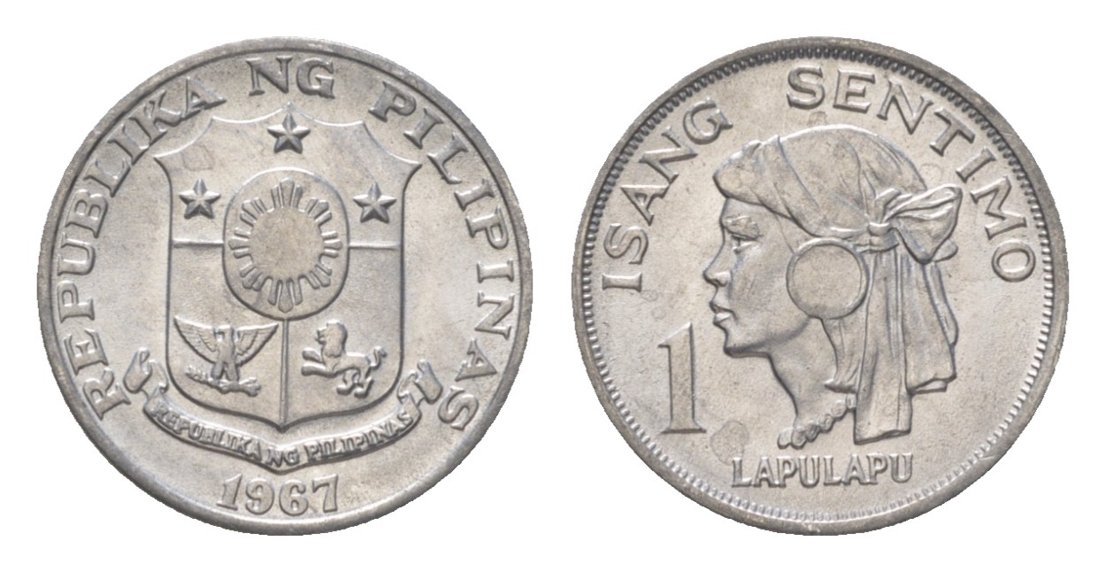 Филиппины 1 сентимо 1967 вождь острова Мактан Лапу-Лапу KM 196 алюминий  UNC  M64-08