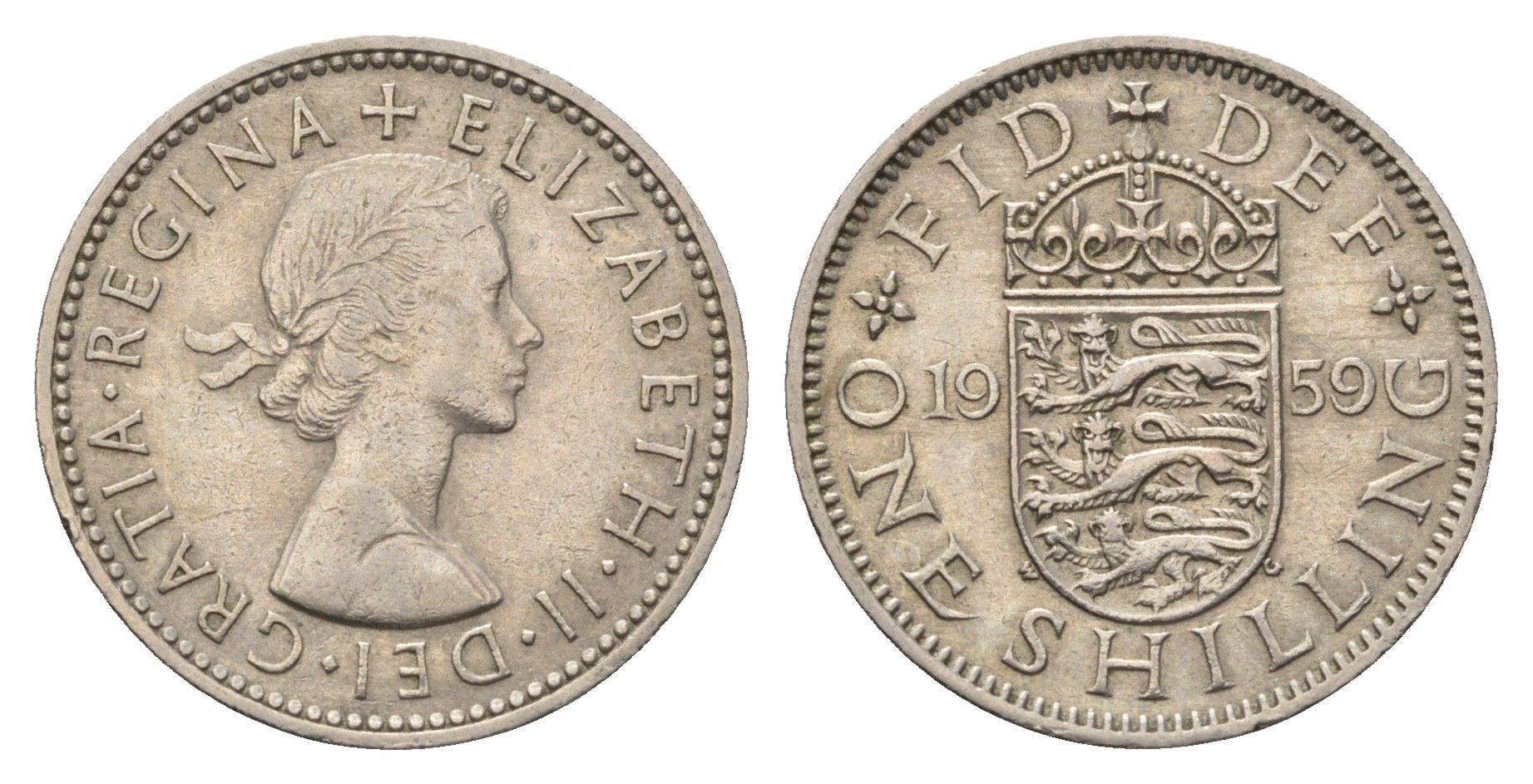Великобритания 1 шиллинг 1959 Елизавета II (1952-2022), Английский герб KM 904, Spink 4147 медно-никель 4695-751