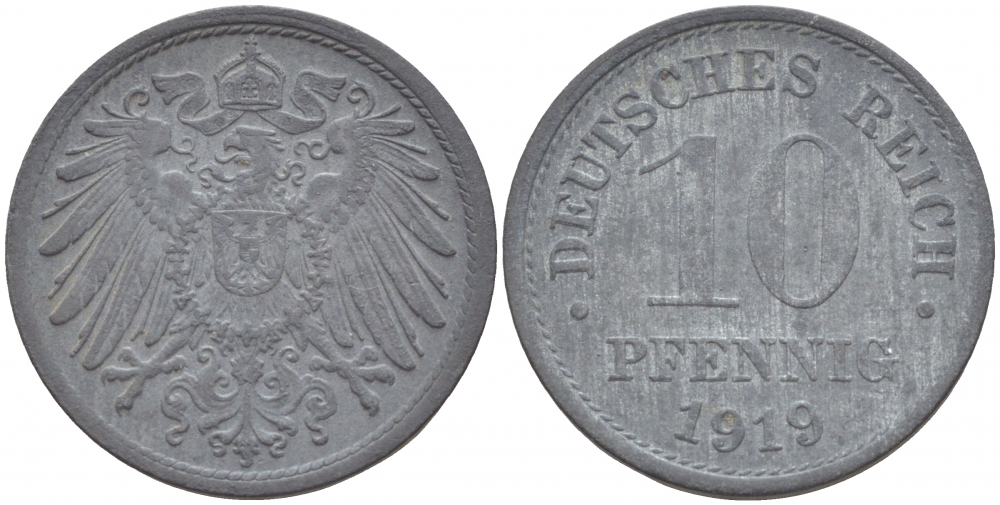 ГЕРМАНИЯ 10 ПФЕННИГОВ 1919 KM 26, J. 299 цинк 4539-1025