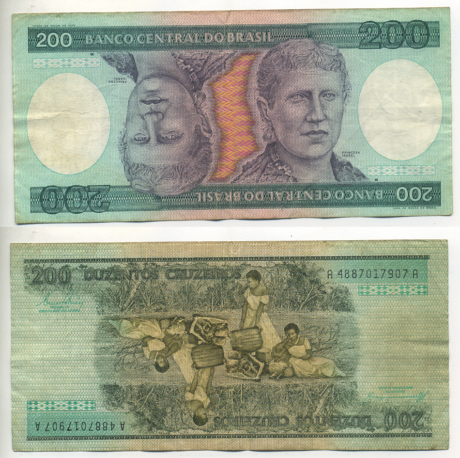 БРАЗИЛИЯ 200 КРУЗЕЙРО 1984 ПОДПИСЬ 21, СЕРИЯ А 4887, ПРИНЦЕССА ИЗАБЕЛА Pick 199b бумага 7553-34-3