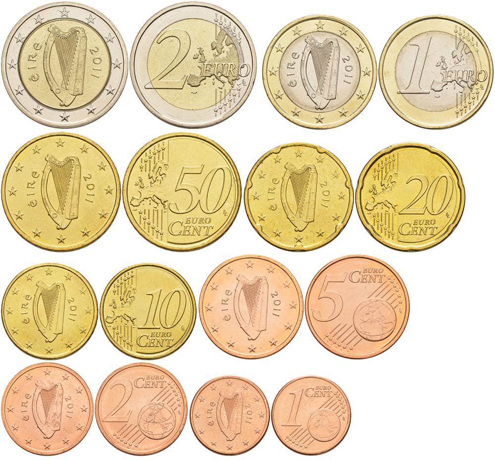 ИРЛАНДИЯ ЕВРОНАБОР ИЗ 8 МОНЕТ 2011 1, 2, 5, 10, 20, 50 ЕВРОЦЕНТОВ, 1 И 2 ЕВРО UNC 68-1121