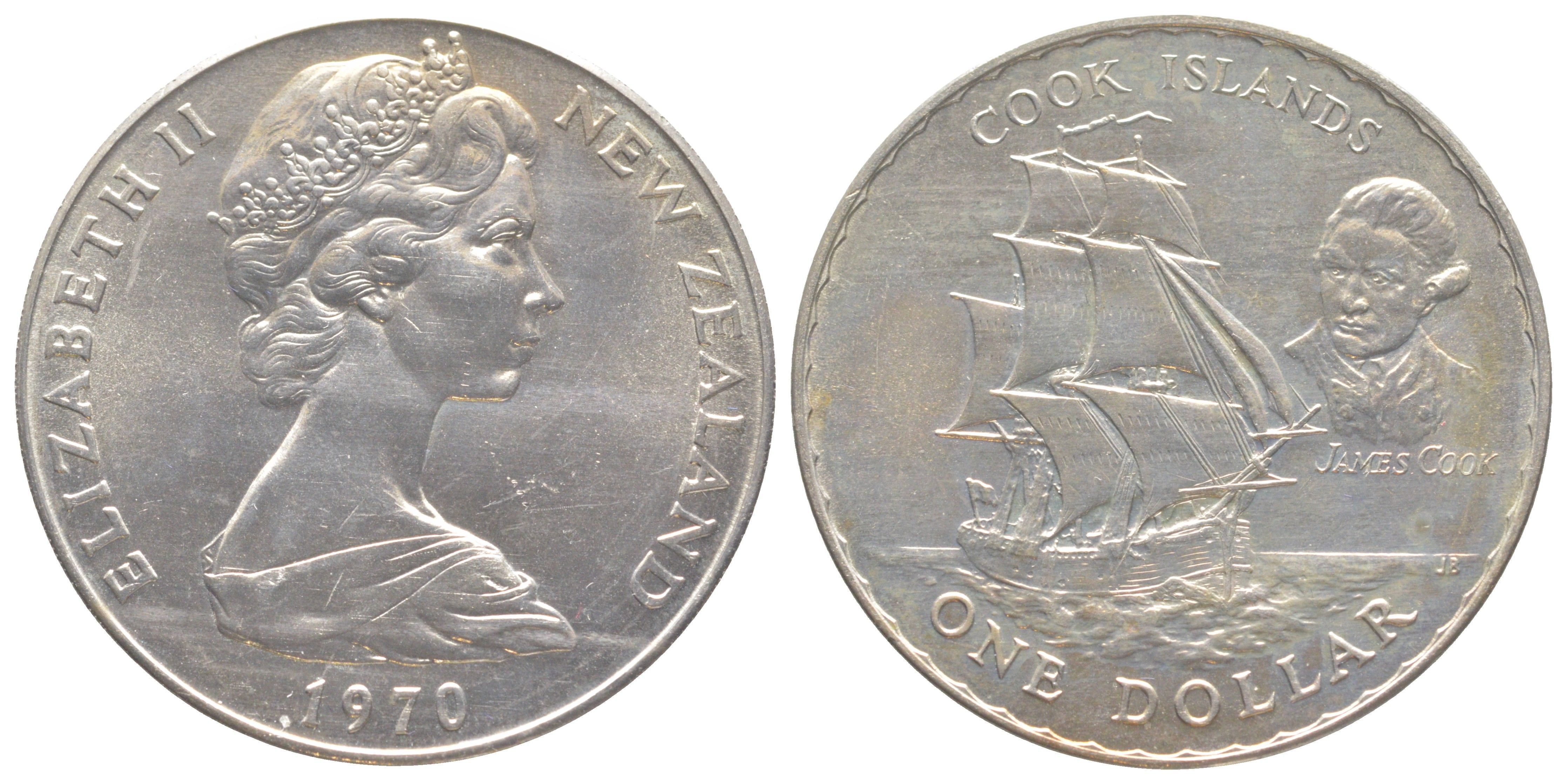 Новая Зеландия 1 доллар 1970 Острова Кука, тираж 25.075 экземпляров KM 43 медно-никель BU 01-237-25