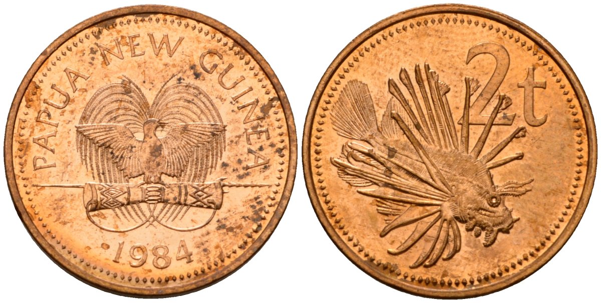 Папуа-Новая Гвинея 2 тойя 1984 Елизавета II (1953-) KM 2 бронза 4571-1234