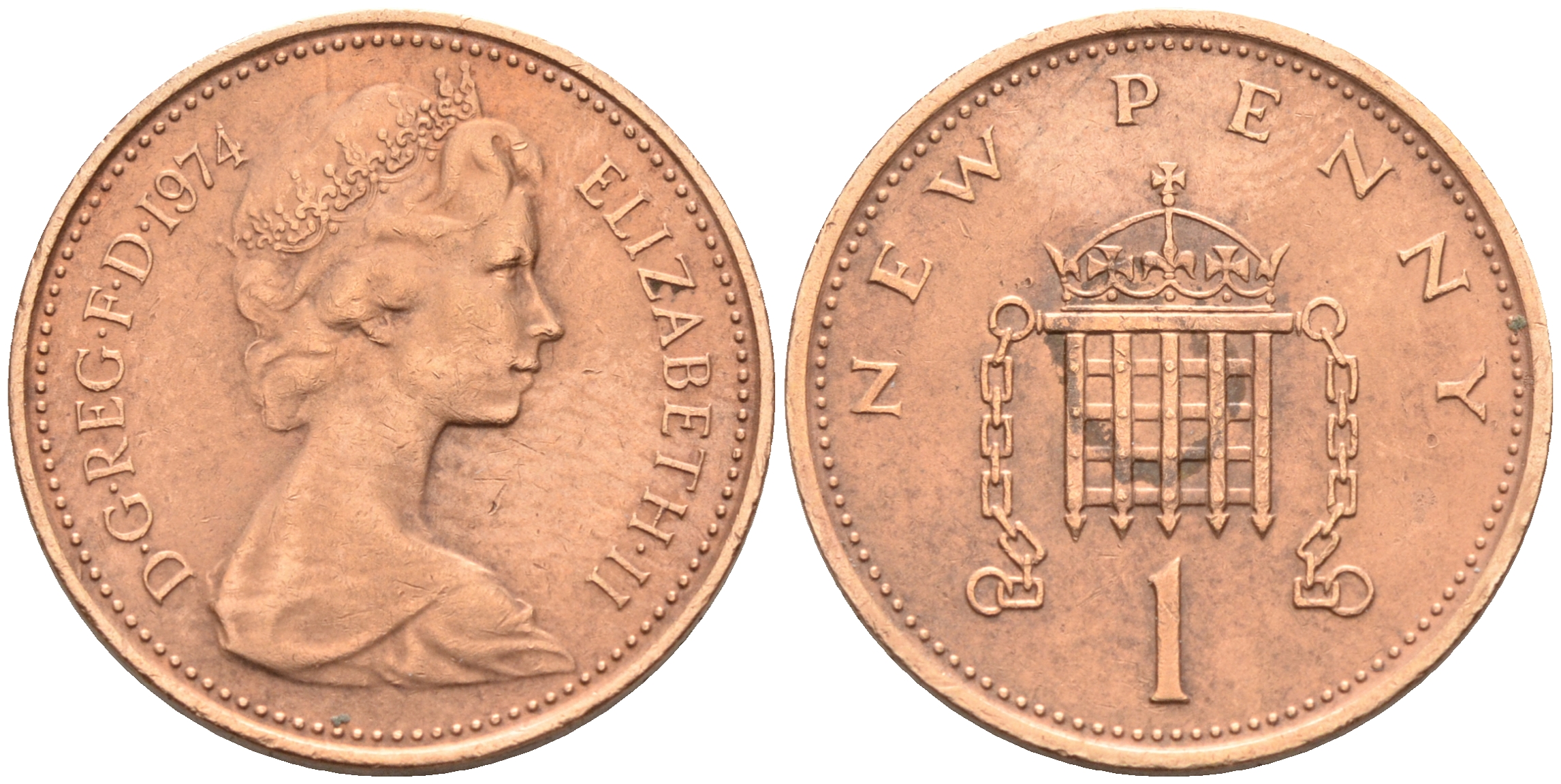 Великобритания 1 пенни 1974 Елизавета II (1952-2022) KM 915, Spink 4237 (B1) бронза 4588-539