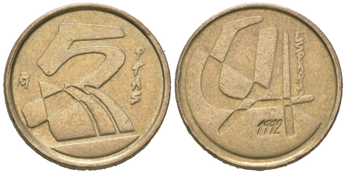 Испания 5 песет 1992 Хуан Карлос I (1975-2014) KM 833 алюминиевая бронза 4621-569