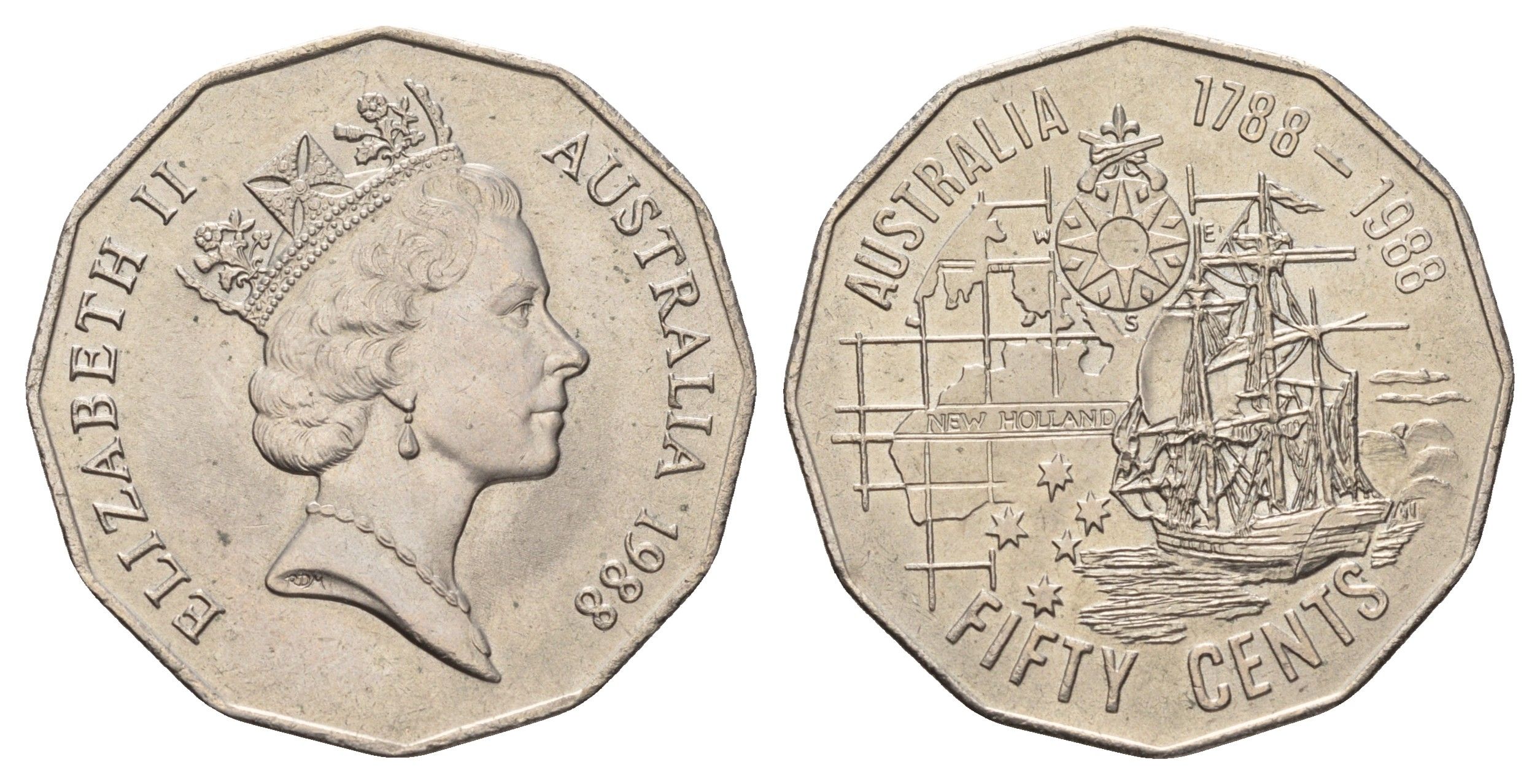 Австралия 50 центов 1988 200 лет Австралии KM 99 медно-никель UNC 4672-243
