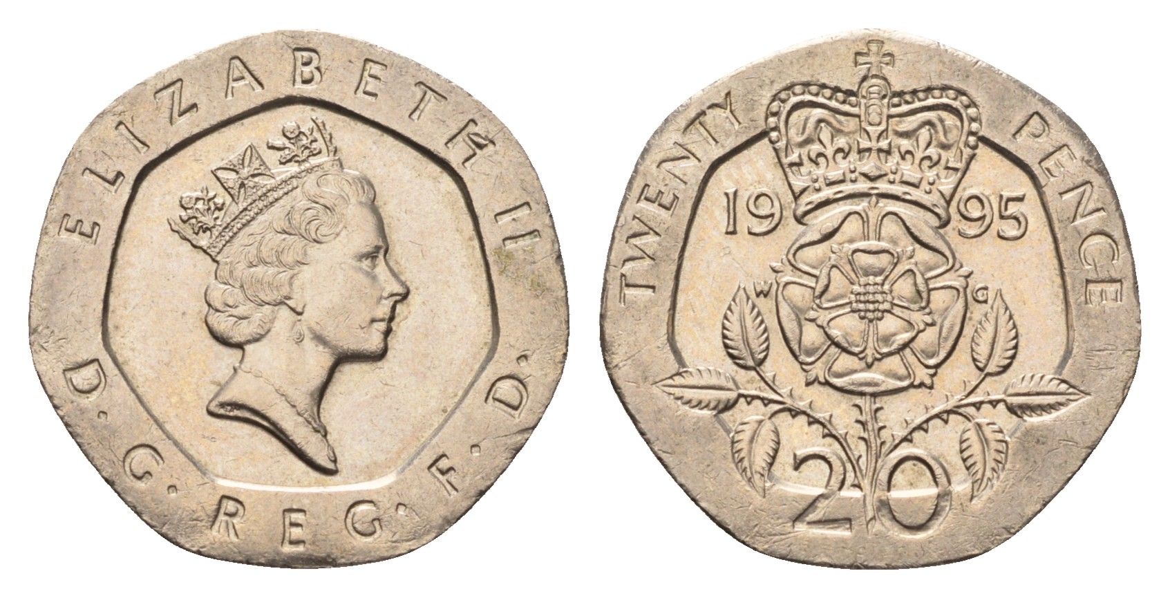 Великобритания 20 пенсов 1995 Елизавета II (1952-2022) KM 939, Spink 4361 (G2) медно-никель 4696-847