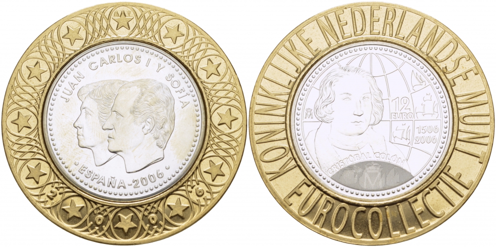 Испания 12 евро 2006 500 лет открытиям Колумба, евроколлекция Нидерландского монетного двора KM 1113 серебро UNC 1068-7-13