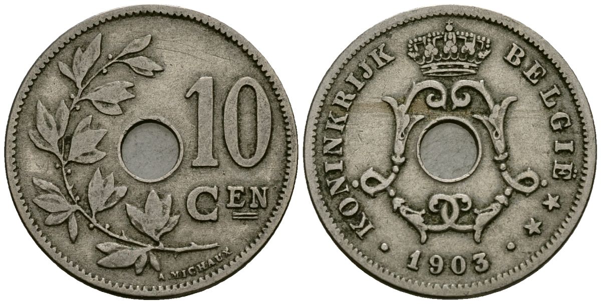 Бельгия 10 сантимов 1903 Belgie KM 49 медно-никель 4172-1113