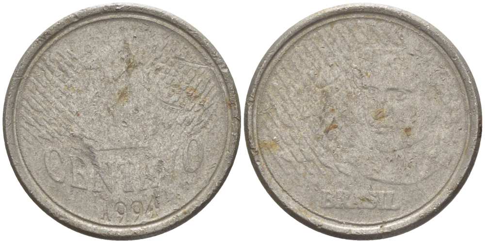 БРАЗИЛИЯ 1 СЕНТАВО 1994 РЕФОРМА 1994-, ГОЛОВА СВОБОДЫ ВЛЕВО KM 631 нержавеющая сталь 51-2817