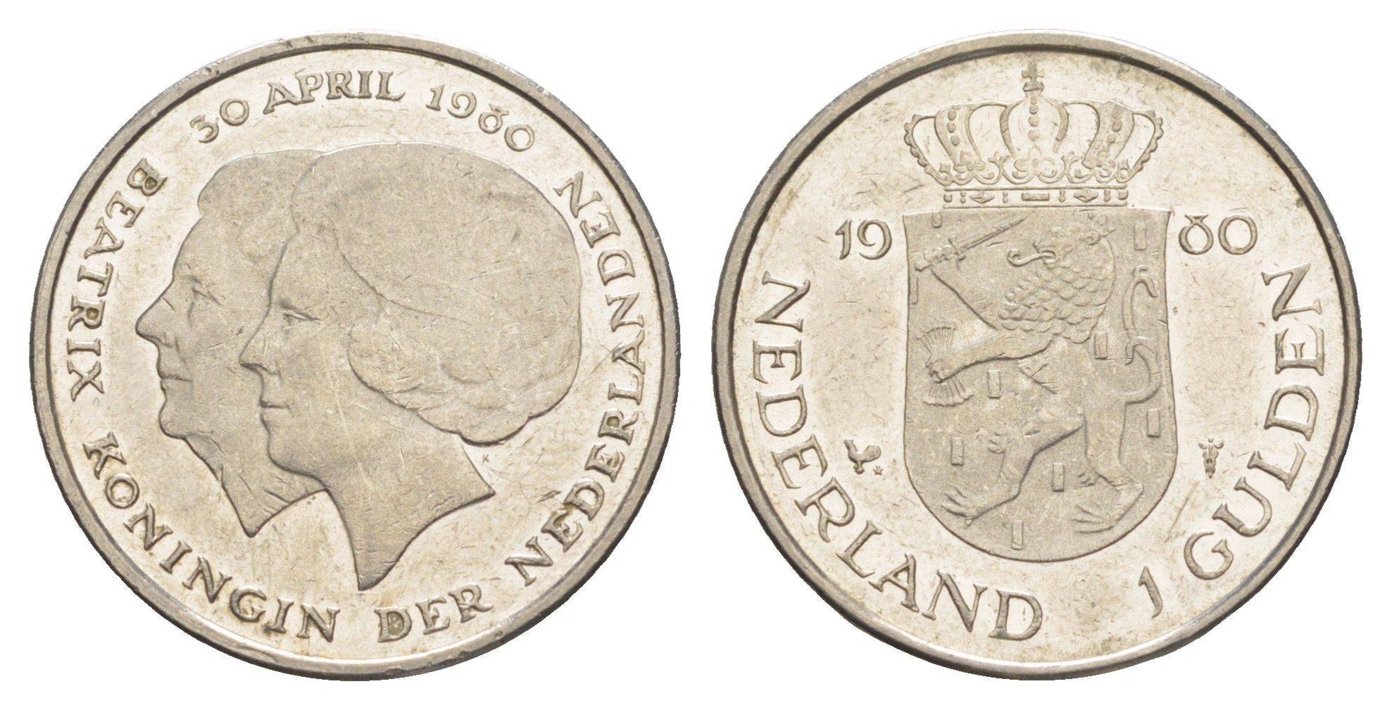 Нидерланды 1 гульден 1980 Коронация Королевы Беатрикс KM 200 никель UNC 4646-943