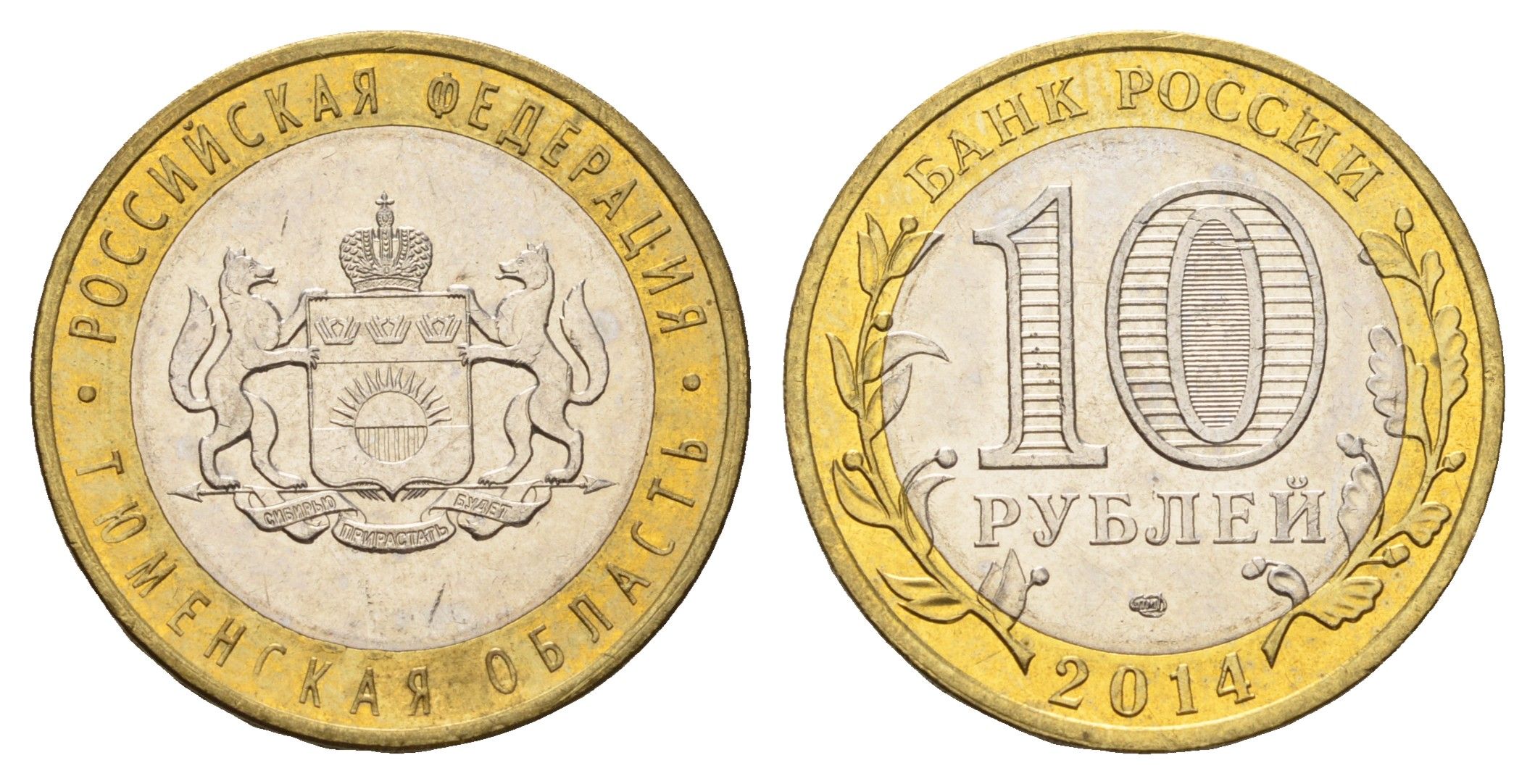 Россия 10 рублей 2014 серия Российская Федерация, Тюменская область Y 1569 биметалл UNC 259-1132