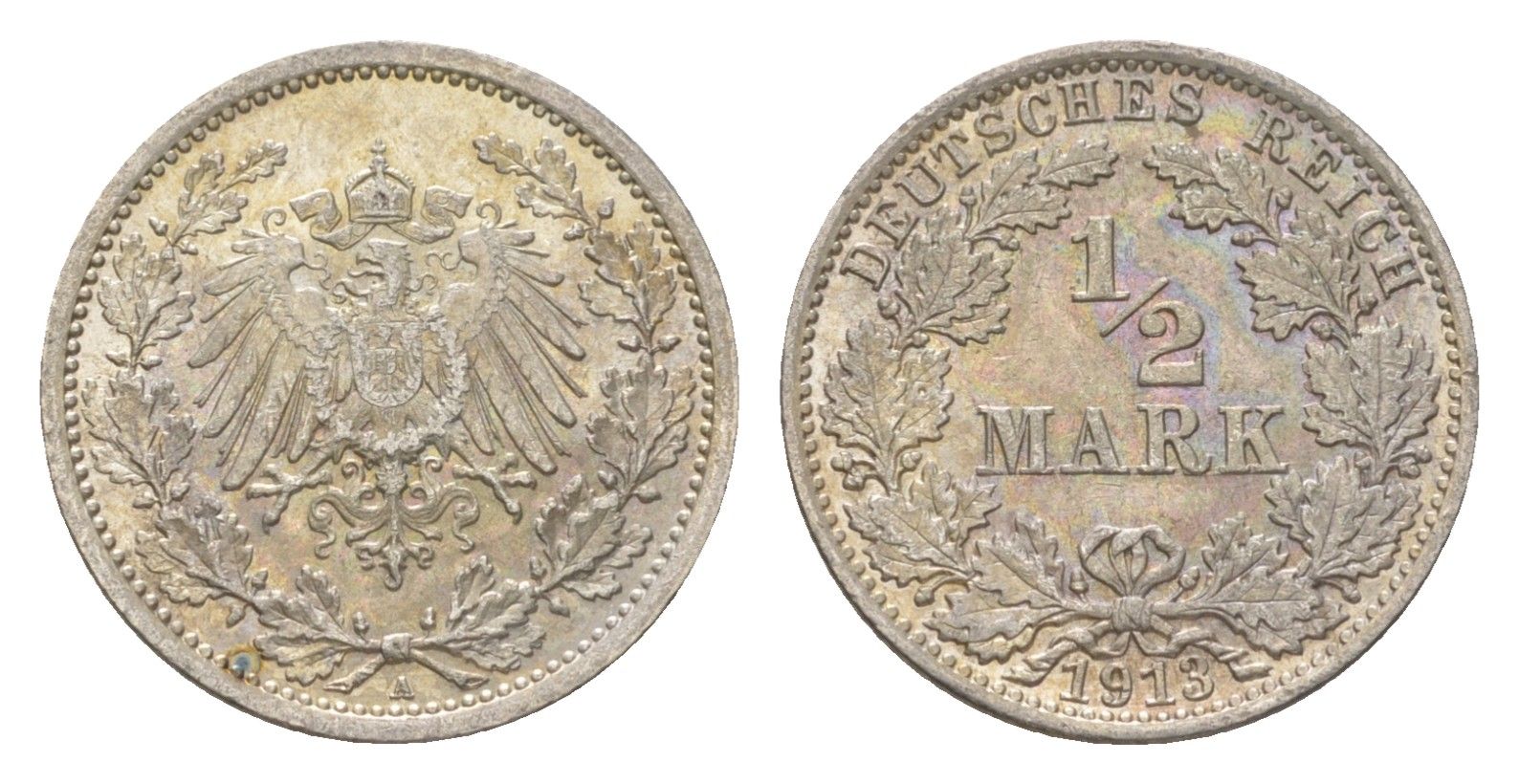 Германия 1/2 марки 1913 A, Вильгельм II (1888-1918) KM 17, J. 16 серебро aUNC 4625-1035